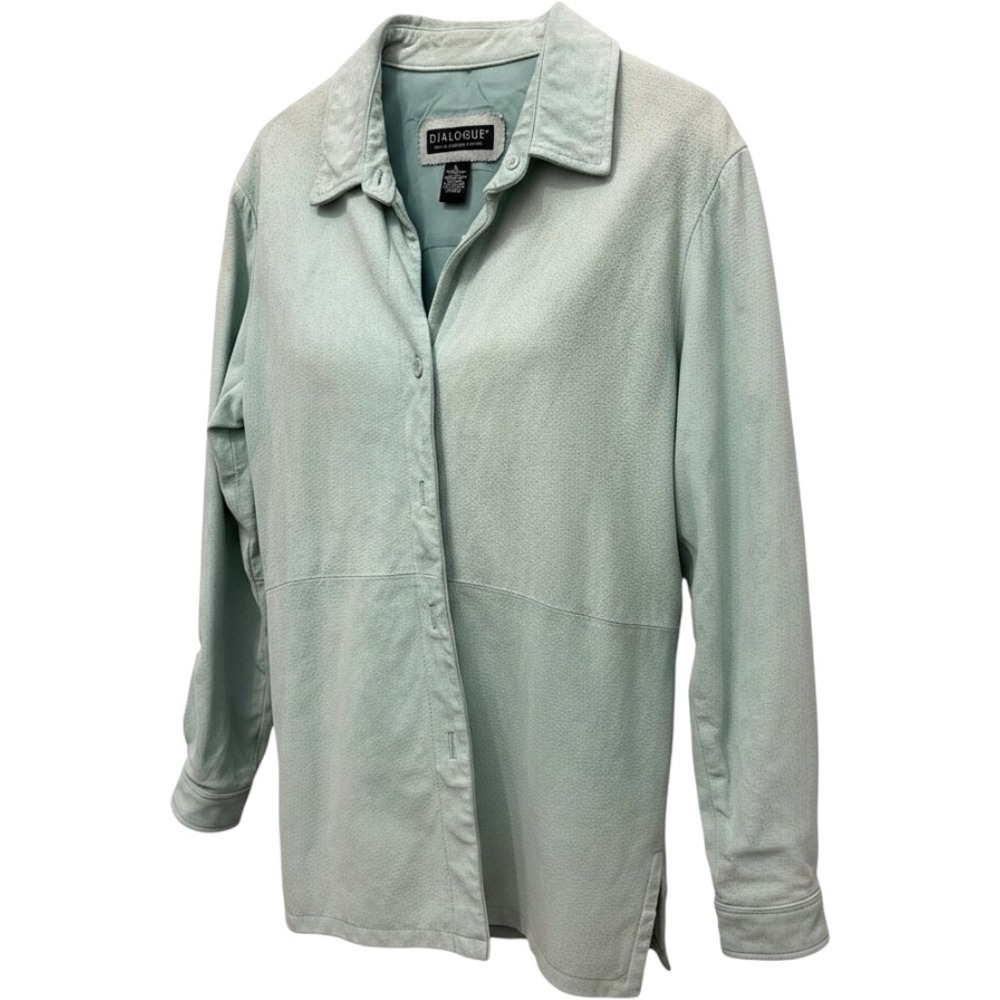 Dialogue Womens Size L Mint Green Genuine Suede Leather Button Up Shacket Jacket